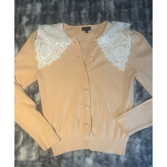 Twelfth Eyelet Laced Collared Peach Modal Blend Cardigan Womens L Prairie coquet - Picture 4 of 6